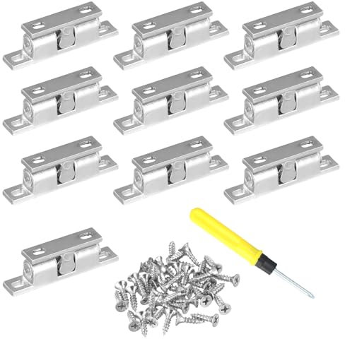 10 Pezzi Chiusura a Scatto, Doppia Palla Serratura Chiavistelli, Chiavistello a Sfera per Mobili, Chiavistello per Porta 50 mm, per Armadi da Cucina Porta per Mobili Librerie, con 40 Viti e Cacciavite