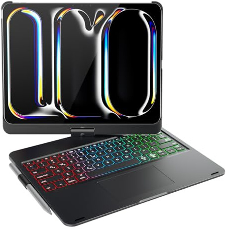 doqo Funda con Teclado para iPad Pro de 11 Pulgadas (M5 2025 / M4 2024). Funda Teclado para iPad Pro 11 M4 y M5 con Panel táctil multitáctil, retroiluminación de 7 Colores y Giro 360°