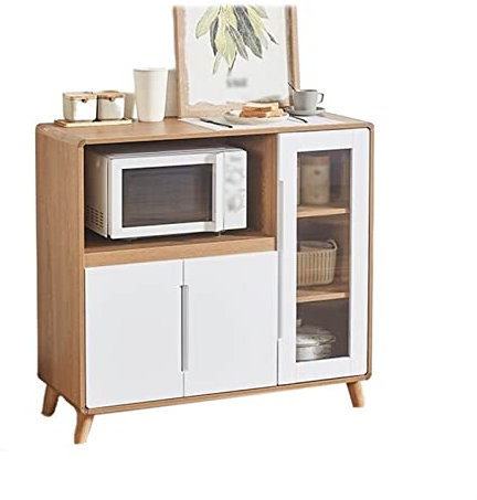 Modern minimalistisk massivt trä sidobord för kök och vardagsrum nordisk stil hörnskåp med vinförvaring och mikrovågsugnsskåp