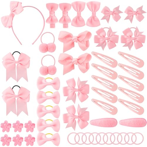 FRIUSATE 50Pcs Pink Bow Girls School Hair Accessories Hair Clips Kit
