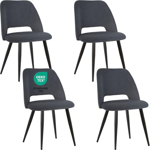 JIJIAN Esszimmerstühle 4er Set, Stühle Esszimmer, Küchenstühle, Wohnzimmer Essstühle mit Ausschnitt Rückenlehne Streifen Samt Stuhl, Gepolsterte Stühle für Esszimmer, Küche, Schlafzimmer, Schwarz