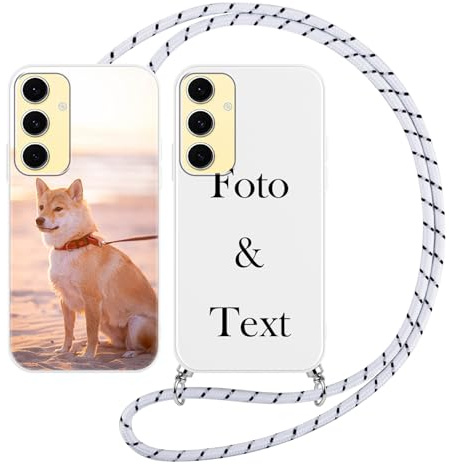 Yoedge Handykette Personalisierte Handyhülle für Samsung Galaxy S25 Plus/S25+ 5G Weiß Hülle mit Band Kordel 6,8, Selbst Gestalten Personalisiert mit Foto Bild Schutzhülle Cover für Samsung S25+ Case