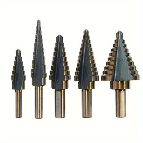 Set di punte per trapano a gradini in cobalto, utensili per foratura di metalli, 5 punte coniche per metallo, ferro, alluminio, rame, acciaio e legno (set da 5 pezzi con scatola)