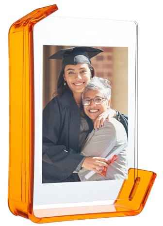 sourcing map Marco de fotos acrílico de 4 x 6 pulgadas, marcos flotantes para pared o mesa, soporte de fotos colgante para oficina y hogar, color naranja