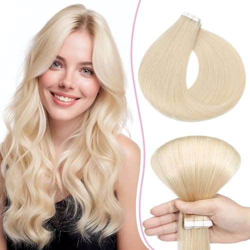 SEGO Pro 30cm Tape in Extensions Echthaar Haarverlängerung Naturhaarfarbe 10 Stück 15g Invisible, 60#Platinblond,Hair Extension29