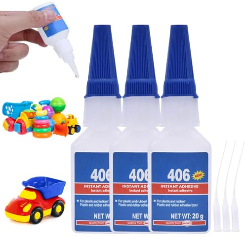 Kunststoffkleber,3pcs Sekundenkleber Kunststoff,Sekundenkleber Extra Stark,Plastikkleber,Kunststoffkleber Extra Stark,Kunststoffkleber Wasserfest,Plastik Kleber,mit Anti-Austrocknungs-Spitze