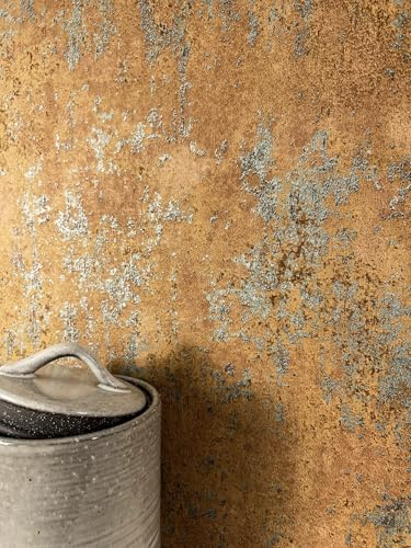 Newroom Vliestapete Braun Beton Rostoptik Wohnzimmer Tapete | metallisch schimmernde Partikel, Kupfer silbergraue Patina, Vintage Loft Industrial, Mustertapete Wandtapete, Flur