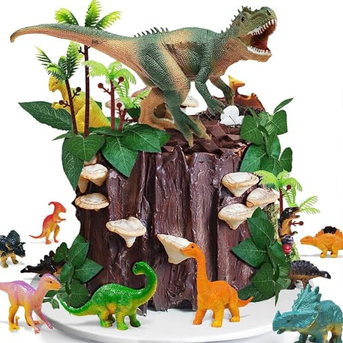 26 piezas de decoración para tartas de cumpleaños con dinosaurios, huevos de dinosaurio para tartas, decoración para tartas con temática de dinosaurios para fiestas infantiles