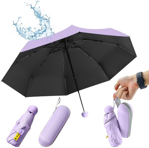 UHETLET Mini Paraguas Plegable con Protección UV 50+ y Antiviento, Paragua Plegable Pequeño con 13 Varillas, Unisex Paraguas Compacto de Viaje Ligero - Portátil en Estuche