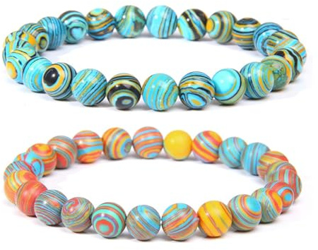 Lechisenop Beaded Bracelets for Women 2 Pcs 8mm Natural Stone Bracelet Boho Elastic Bracelets for Women Lovely Bead Bracelets With Gift Box For Women's Gifts Birthday Mother's Day Gifts