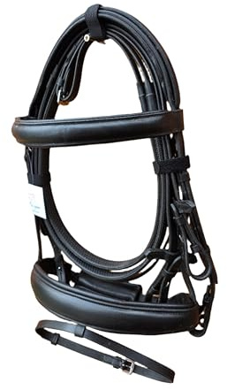 Europa Comfort Black Horse Bridle Padded 1Inch Browband And 1.5 Inch Noseband with Leather Rubber Reins Premium Quality Leather (Full)