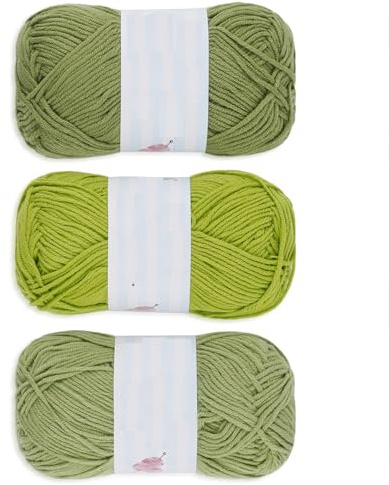 JelyArt Filato per uncinetto in cotone, 60% cotone, 40% acrilico, 3 x 50 g, morbido filato per amigurumi, sciarpe, vestiti e accessori (verde)