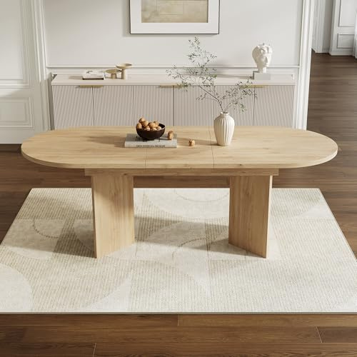 Soweiz Mesa de comedor extensible, 120/160 x 80 cm, mesa de madera adecuada para 4-6 personas, mesa de comedor con esquinas redondeadas, tablero de mesa engrosado, mesa de salón, color roble