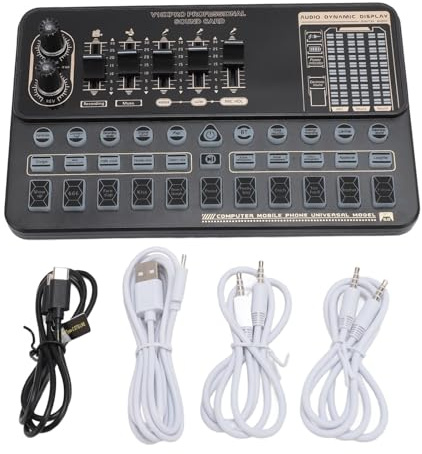 Pilipane Carte Son en Direct Bluetooth Audio Mixer Changeur Smart Noise Reduction Sound Mélange Console avec 16 Effets spéciaux pour Le Streaming en Direct à la Maison extérieur