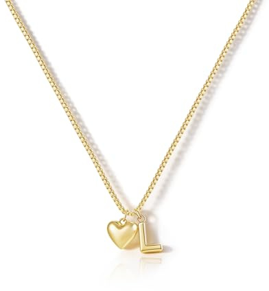 HANLI Gold Herz Buchstaben Halskette Damen Namenskette Namen Kette Mit Kleinem Herz Buchstaben Anhänger Personalisierte Initial Kette Für Damen Mädchen Beste Freundin Geschenk Schmuck