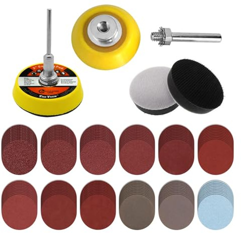 Zolventiq 240pcs 2in Aluminium Oxide Sanding Discs Kit for Drill & Rotary Tools with 12 Grits P80-3000, 2 Shank Types, 3 Connection Options for Home Projects