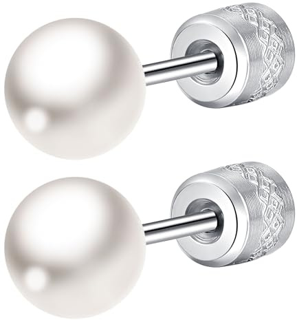 Mochity Boucles d'Oreilles En Perles Pour Femmes, 3/4/5/6/7/8mm Perles Boucles d'oreilles en Acier Inoxydable 316L, Helix Piercing Hypoallergénique (C, argent, 8 mm)