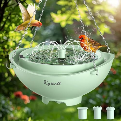 Rywell 4 Deep Hanging Bird Bath Solar Fountain, 3 Modes, 2L, Auto Shut-Off | Extra deep design, quiet pump with filter, outdoor garden yard decor