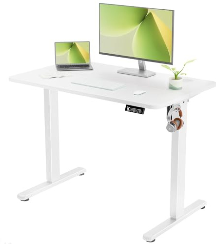 ERGOMAKER Electric Standing Desk, 39.4 x 23.6 Height Adjustable Sit Stand Desk with Splice Board for Home Office, Computer Desk Memory Preset (White Frame, White Desktop)
