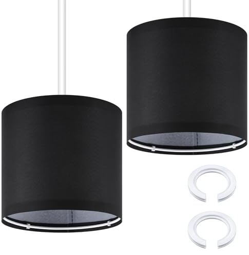 Weewooday 2 Stück Stoff Lampenschirm Ø 16 x 15 cm mit E27 auf E14 Adapterring Runder Lampenschirm mit Einfacher Montage aus Leinen für Tischlampe Wandlampe Nachttischlampe(Schwarz)