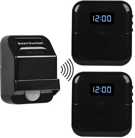HommyFine Motion Sensor Detector Wireless PIR Security Alarm, Welcome Doorbell, Mailbox Alert, Dogs and Cats Passing Reminder for Business Hotel Home Office (Black 0102)