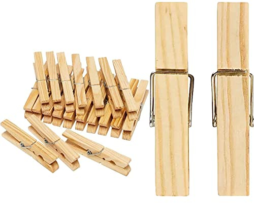 60 XXL Jumbo Strong Wooden Clothes Pegs For Washing Line Arts Craft