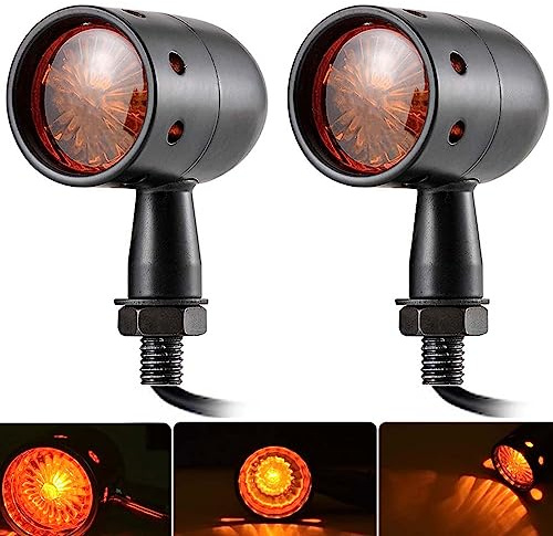 NATGIC 2 STÜCKE Blinker Schwarz CNC Eloxiert Billet Aluminium Motorrad Blinker Blinklicht Lauflicht Rücklicht - Gelb