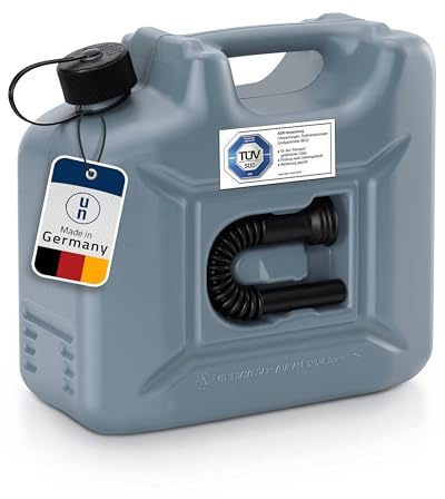 hünersdorff Kraftstoff-Kanister PROFI 10l für Benzin, Diesel und andere Gefahrgüter, UN-Zulassung, made in Germany, TÜV-geprüfte Produktion, grau