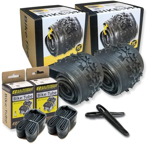 26 Inch Bike Tire Replacement Kit for Mountain Bike Tires 26 X 1.95 Includes Tools. with or Without Tubes Choose 1 or 2 Packs. (2 Tires & 2 Tubes)