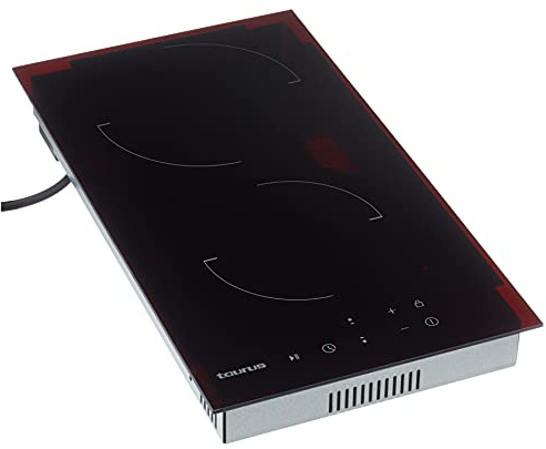 Taurus V302T - Plaque vitrocéramique, 3000W, 2 zones de chauffe, 9 niveaux de puissance, commande tactile, minuterie jusqu'à 99 min, fonction Stop & Go, sécurité enfant, noir