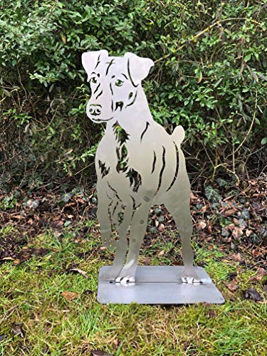 Terma Stahldesign Rost Hund Jagdterrier Lebensgroß Handmade Germany tolle Gartendeko aus Metall Figur deko Geschenk Rostfigur Gartenfigur, hundegrab deko