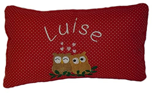Momelie Rotes Schmusekissen * Kuschelkissen * Eule * mit Namen Bestickt * 17 x 29 cm * SK-rt_0002