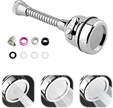 ZWZNBL Movable Kitchen Sink Tap Spray Head, 360° Rotatable Anti-Splash Faucet Extender with Hose, Sprayer Head Faucet Sprayer Attachment with 3 Modes for Kitchen Bathroom