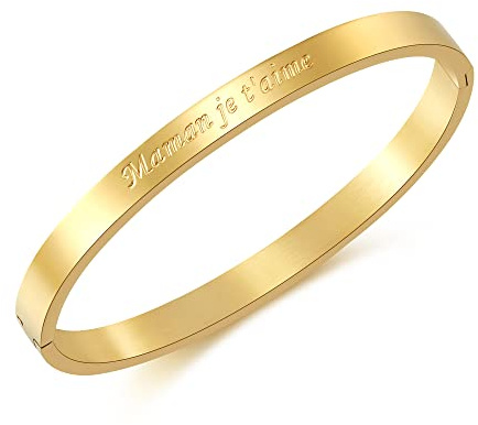 RWQIAN Femme Fin Bracelet Message Acier Inoxydable avec Phrase Inspirante Bracelet Jonc Personnalisée Or