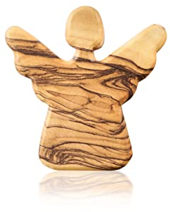 ROJUS Dekorativer Schutzengel | Handarbeit aus massivem Olivenholz | Naturprodukt gefertigt in Betlehem | Geschenkverpackt