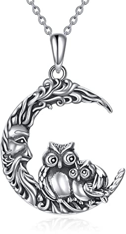 VENACOLY Eule Halskette Sterling Silber Mond Ältere Anhänger Halskette Schmuck Geburtstag Geschenke für Frauen Mädchen Mom