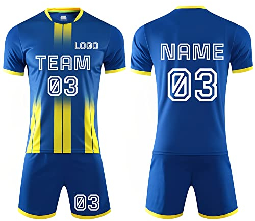 Personalisierte Fußballtrikots - Benutzerdefiniert Fussball Trikot mit Namen Nummer Team Logo - Personalisierte Fußball T-Shirt Shorts 2 Teiliges Set
