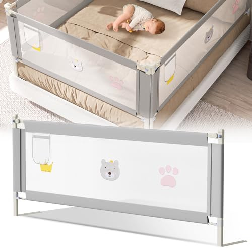 Cecaylie Barrera de Cama de 200 cm, Altura Regulable 70 – 98 cm, Rejilla para Cuna para niños pequeños, protección contra caídas Cama para niños, Rejilla de Cuna con Red ventilada