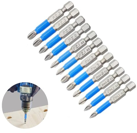 DEWIN Driver Bit Set, 12pcs Magnetic Non-Slip Screwdriver S2 Steel Electric Screw Driver Bits for Impact Driver Electric Manual Screwdrivers and Drill(PZ1, PZ2, PZ3, PH1, PH2, PH3 Each 2 pcs)