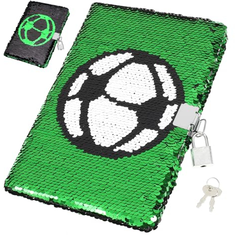 Ipetboom Fußball-tagebuch Notizbuch Mit Schloss Pailletten-notizbuch Schreibheft Für Ideen Skizzen Und Zeichnungen Organizer Mit Privatsphäre-schloss Grün