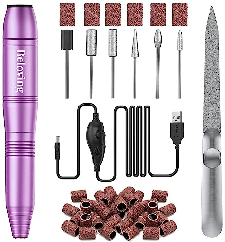 Beloving Perceuse à ongles électrique, 20 000 tr/min, lime à ongles électrique portable pour ongles en gel et acrylique avec forets à ongles et lime à ongles, lime à ongles E pour manucure à la maison