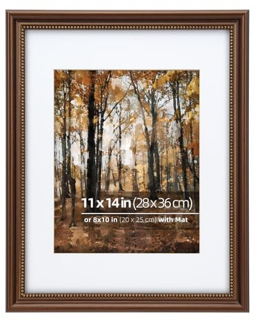 Eitida 28 x 36 cm trä klassiskt galleri bildram, utsmyckad pärlinsida, matt för 20 x 25 foto, vertikal eller horisontell skärm, mörkbrun