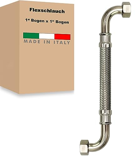 Flexschlauch ÜM-BOGEN x ÜM-BOGEN Edelstahl Panzerschlauch Anschlußschlauch Sanitär Armaturenschlauch Hauswasserwerk Made in Italy (1 x 1 - 500 mm - Z-Form)