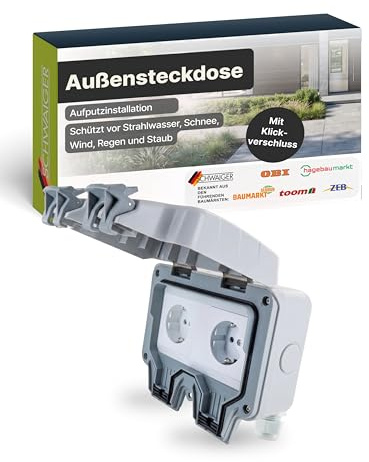 SCHWAIGER Außensteckdose Aufputz 2-fach I Outdoor Steckdose für Winkelstecker I Abschließbar & wasserdicht IP66 I Abschließbare Aufputzsteckdose mit Klickverschluss I Für robuste Wandmontage