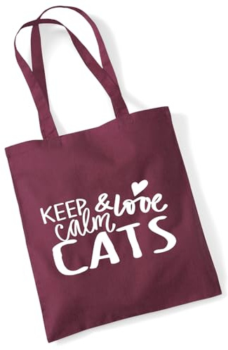 Huuraa Einkaufsbeutel Keep calm and love Cats Geschenk 10 Liter Burgundy Baumwolle Keep calm and Überraschung