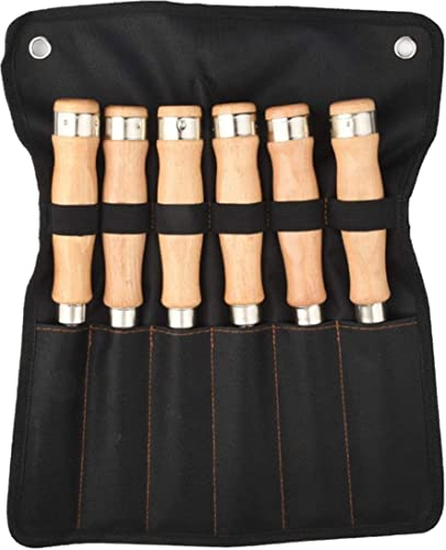 BomDog Drehmeißel, Holzmeißel-Set, Cr-V-Konstruktion, Holzgriffe Mit Hammerende Zum Schnitzen, Fräskopfbreite – 8 Mm, 14 Mm, 16 Mm, 18 Mm, 32 Mm, 38 Mm, 6-Teiliges Set