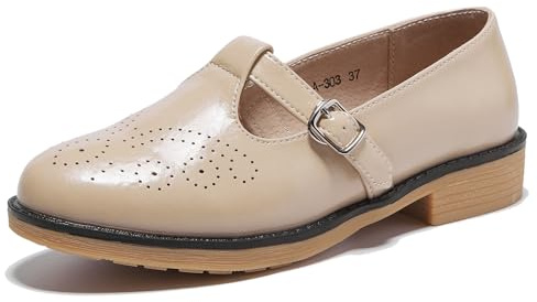 TRULAND Läderloafers i läder – Slip On Wingtip Oxfords tofs-loafers bekväma lediga klädda skor för kontorsarbete, Taupe Mary Jane, 39.5 EU