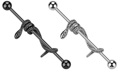 beyoutifulthings Industrial-Piercing gewundene Schlange Silber Schwarz Industrial-Barbell Industrial-Bar Chirurgenstahl Stab-länge 38-mm
