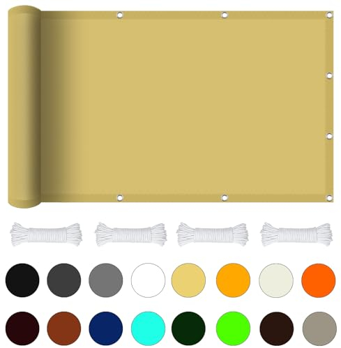 Sonnensegel Wasserdicht Sonnenschutz 1.8 x 2 m Rechteckig Wasserdicht UV Schutz Balkon Sichtschutz PES Polyester Sonnenschutz für Außenbereich Terrasse und Garten, Creme Farben