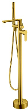 Badewannenarmatur Freistehend mit Handbrause, Messing Wasser Kalt und Heiß Wasserhahn Freistehend Badewanne-Gold